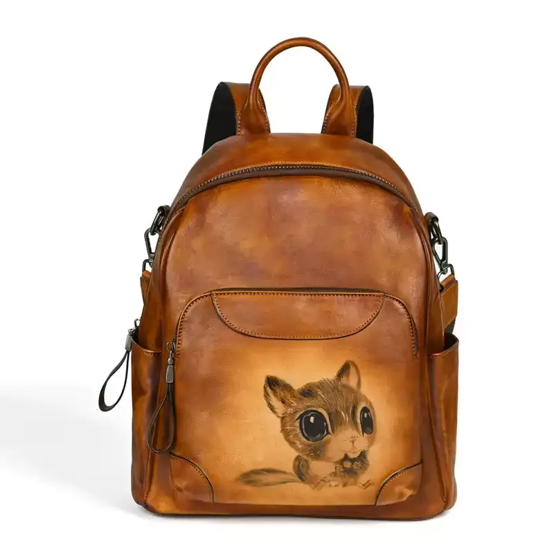 Cat Artwork Leather Backpack - Item AFS-1