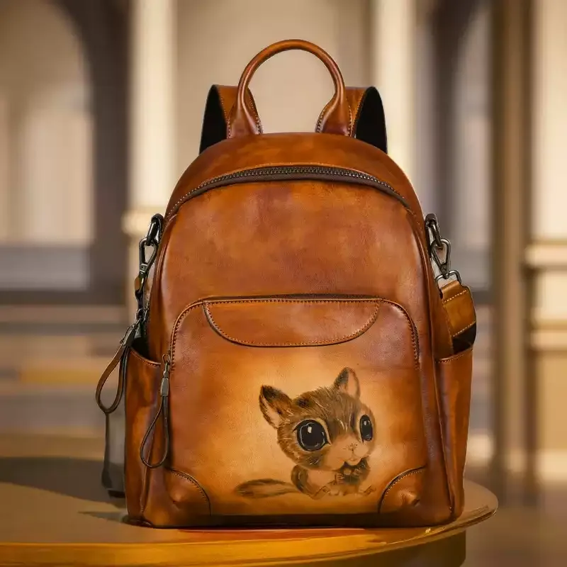 Cat Artwork Leather Backpack - Item AFS-1 view 2