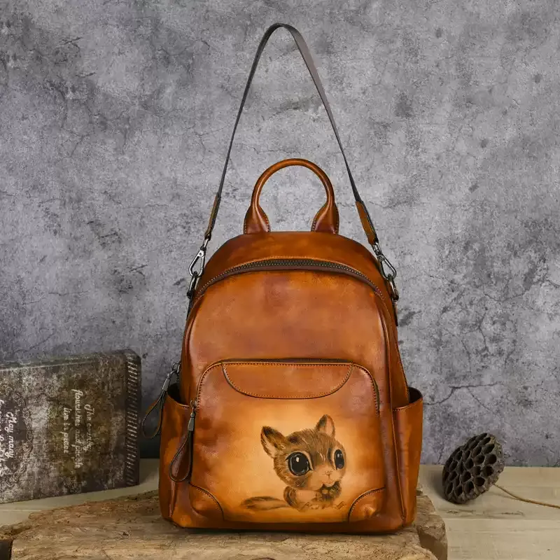 Cat Artwork Leather Backpack - Item AFS-1 view 3