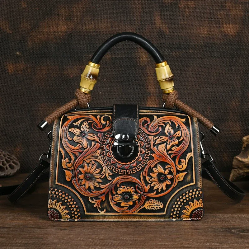Floral Embossed Leather Handbag - Item AFS-13 view 4