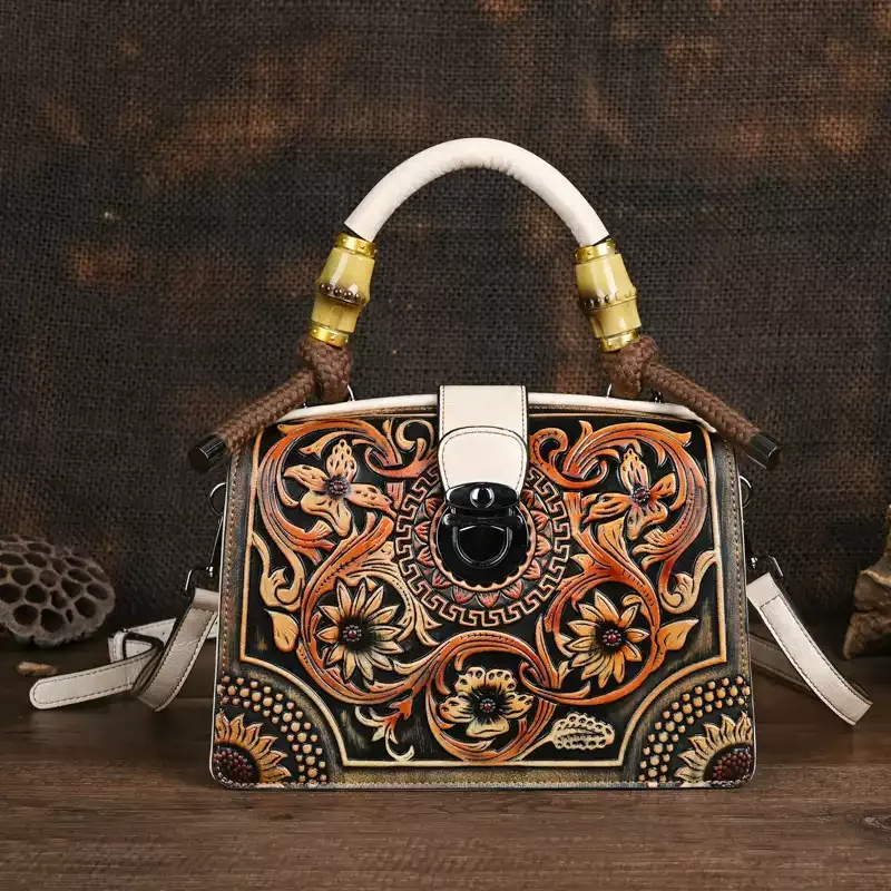 Floral Embossed Leather Handbag - Item AFS-13 view 5