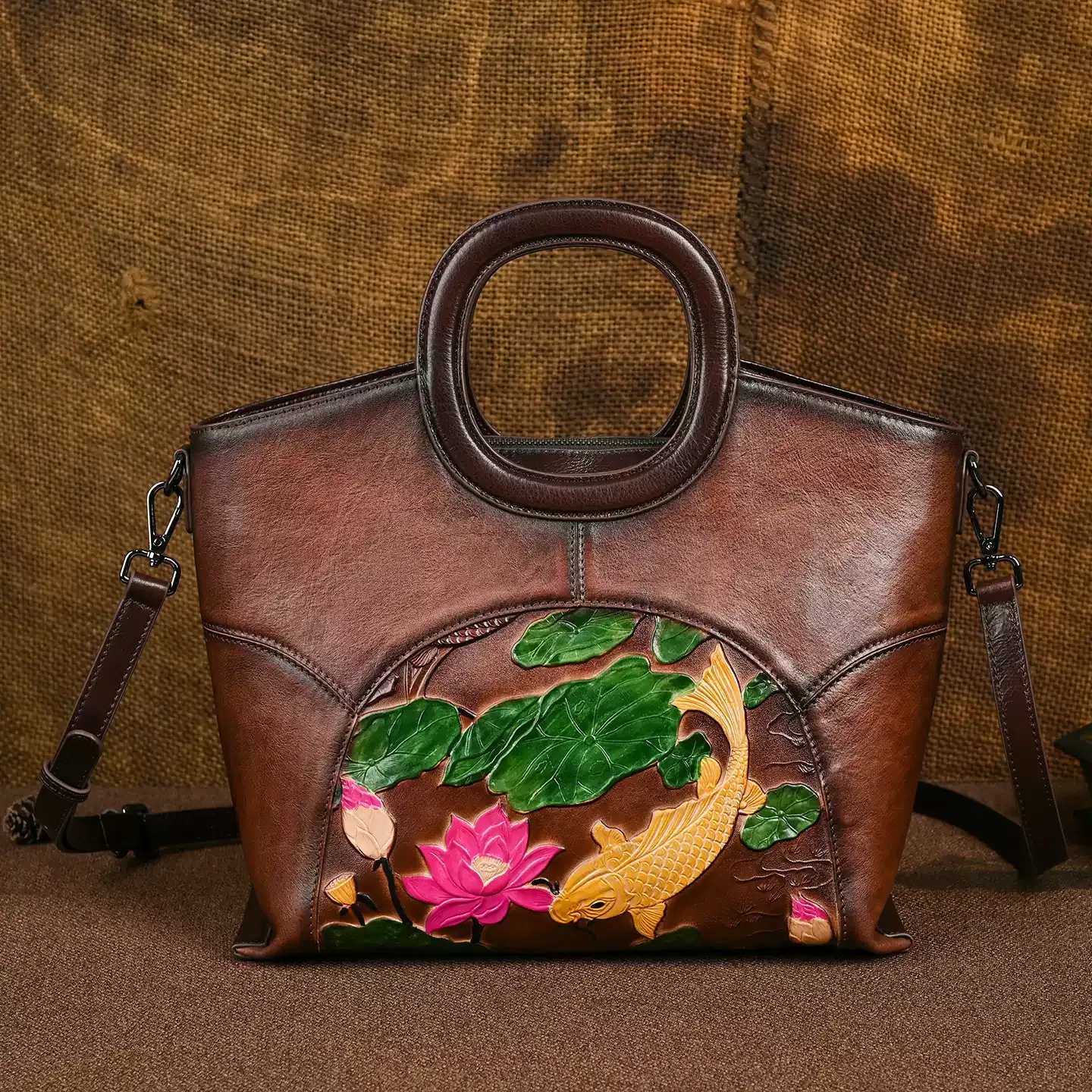 Peony Embossed Leather Tote - Item AFS-14 view 2