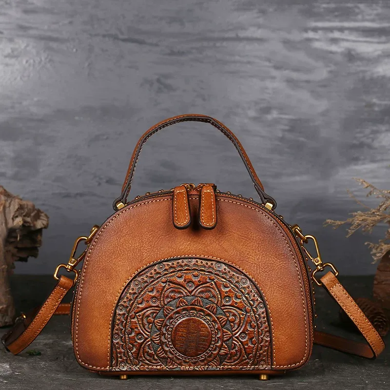 Mandala Embossed Leather Handbag - Item AFS-15 view 4