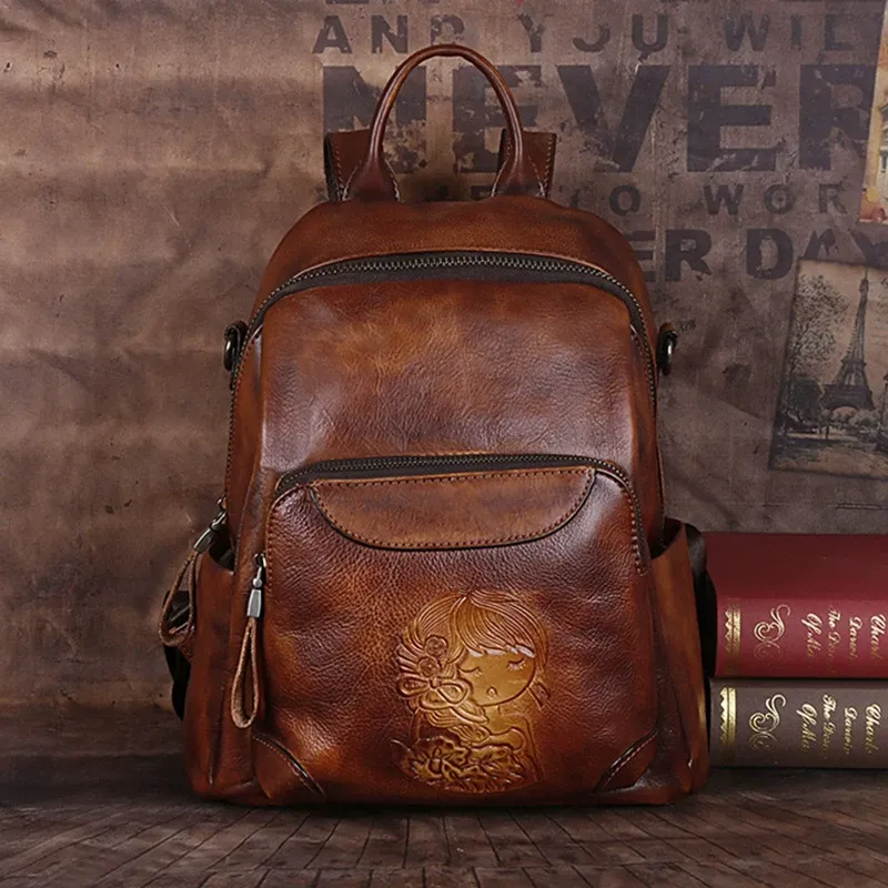Girl Motif Leather Backpack - Item AFS-16 view 6