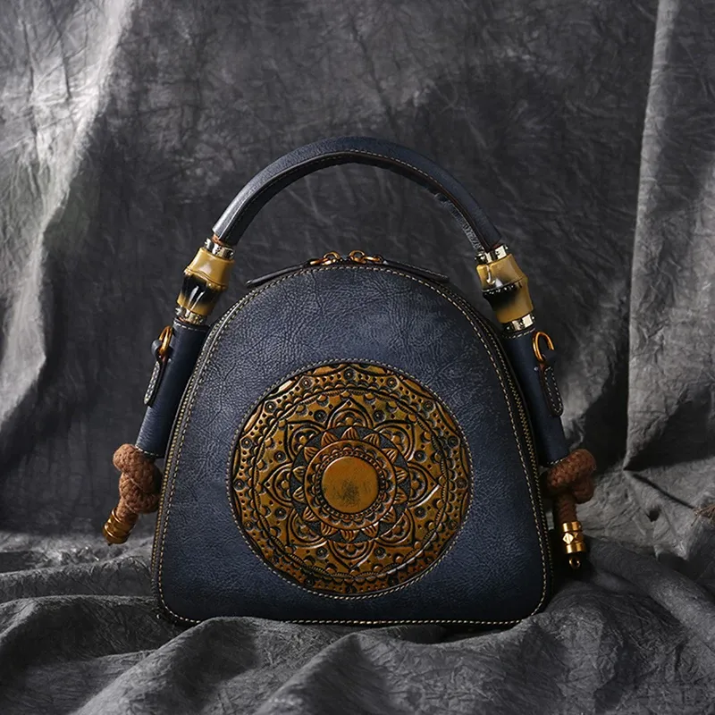 Burgundy Mandala Leather Handbag - Item AFS-18 view 2