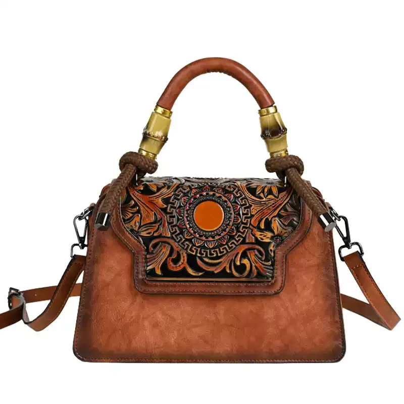Embossed Leather Top Handle Bag - Item AFS-2