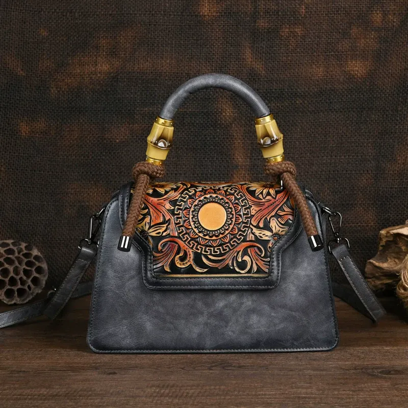 Embossed Leather Top Handle Bag - Item AFS-2 view 4