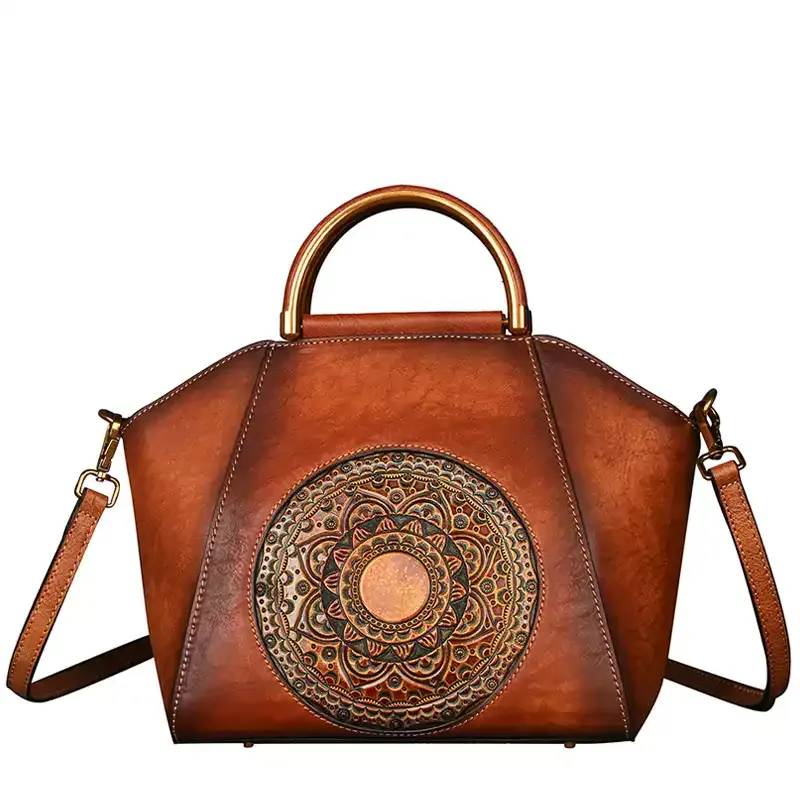 Mandala Embossed Leather Tote - Item AFS-3