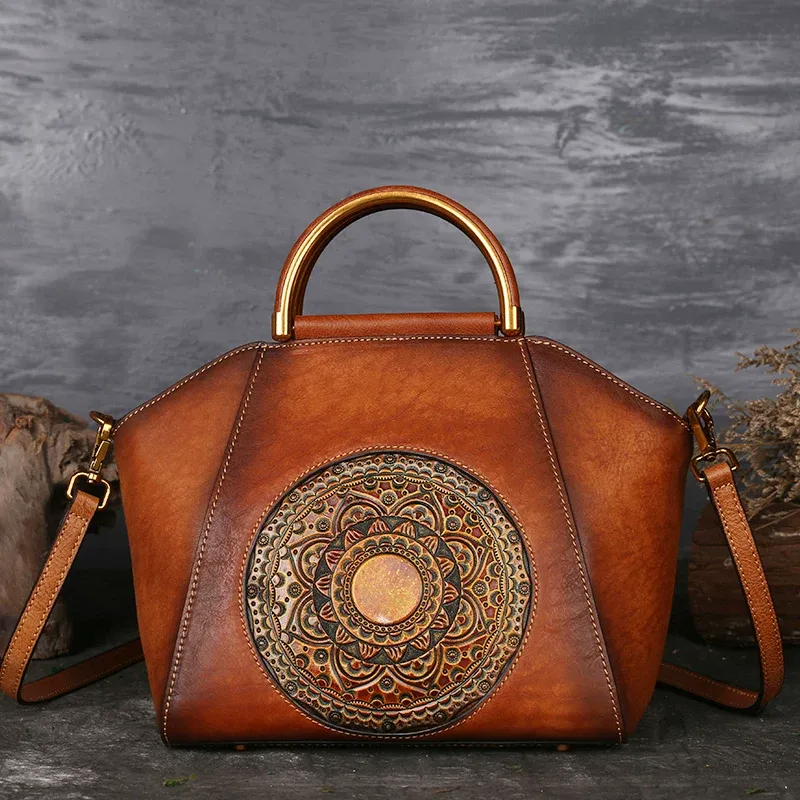 Mandala Embossed Leather Tote - Item AFS-3 view 2