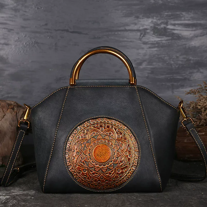 Mandala Embossed Leather Tote - Item AFS-3 view 3