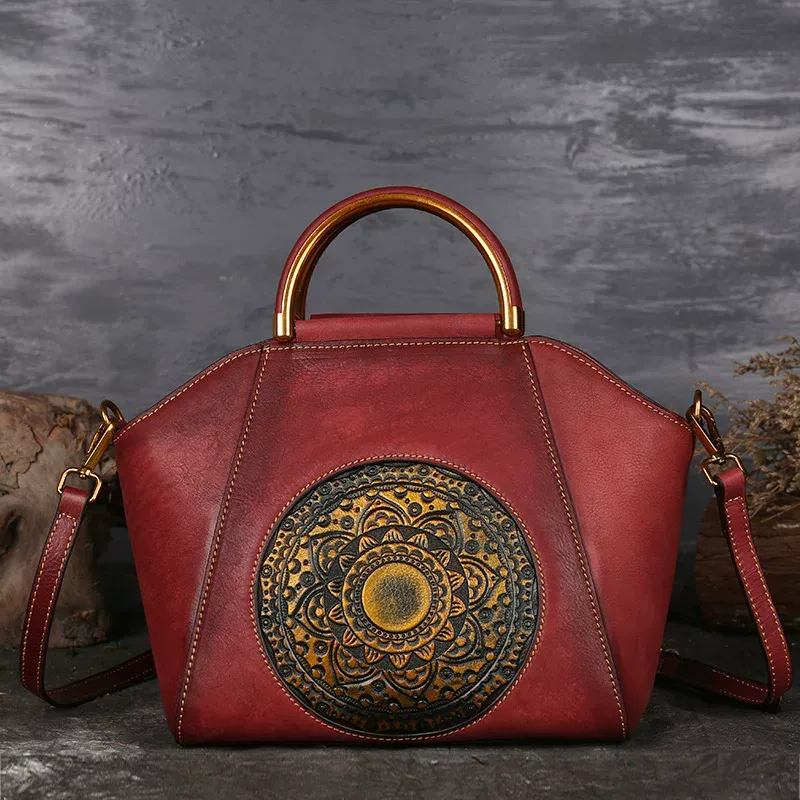 Mandala Embossed Leather Tote - Item AFS-3 view 4