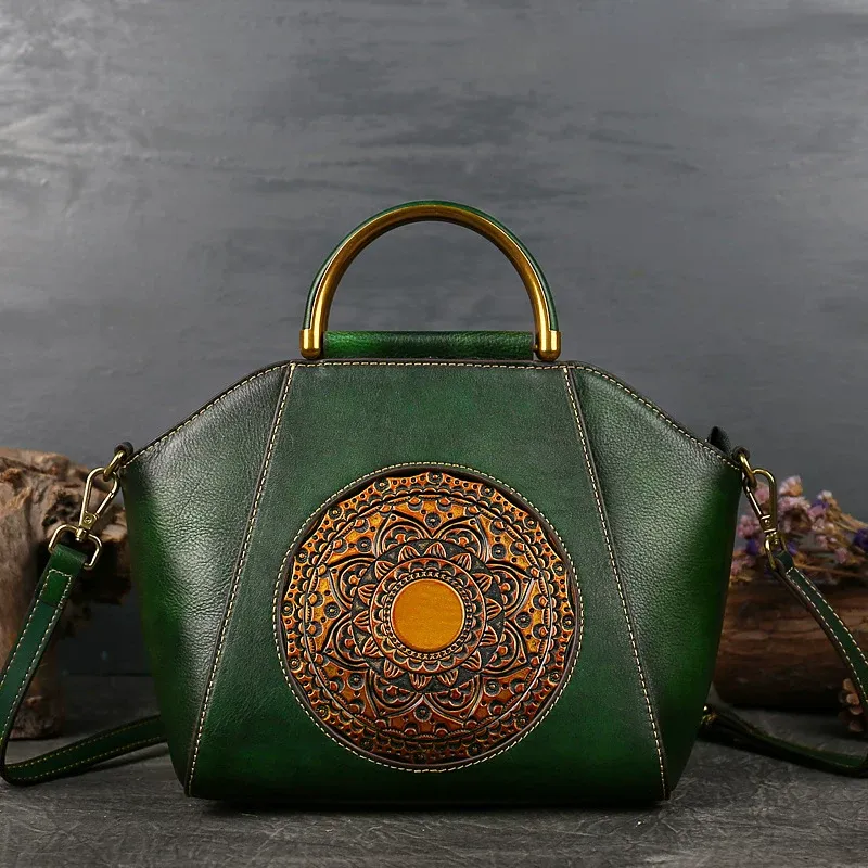 Mandala Embossed Leather Tote - Item AFS-3 view 5