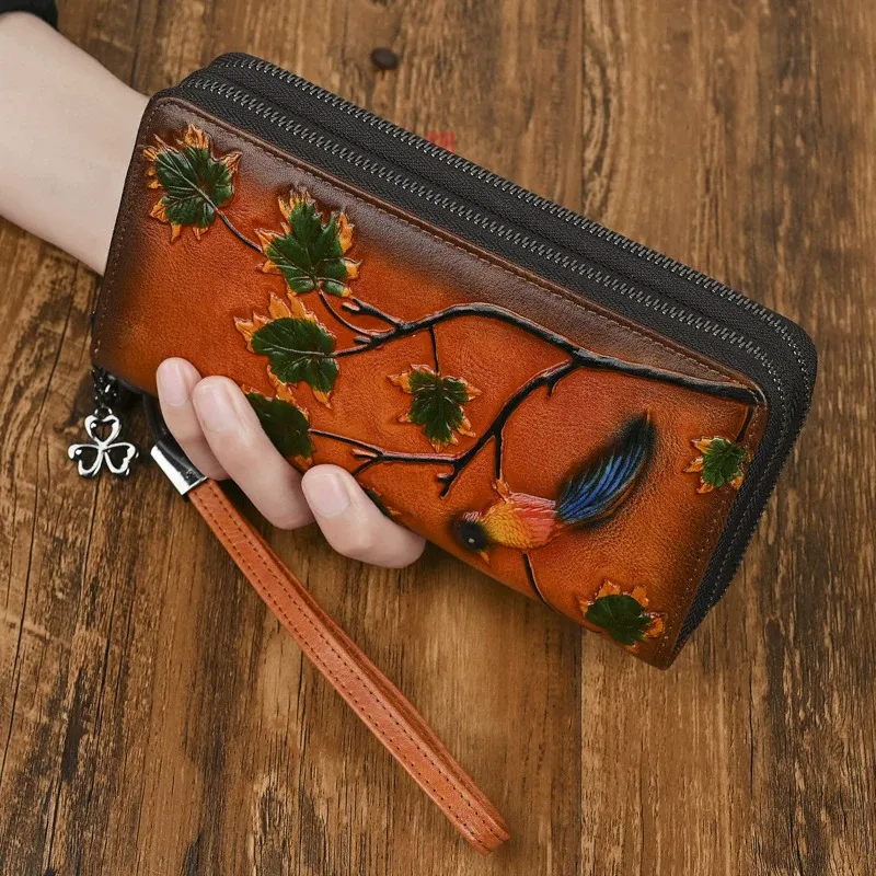 Bird and Leaves Embossed Leather Wallet - Item AFS-8 view 6