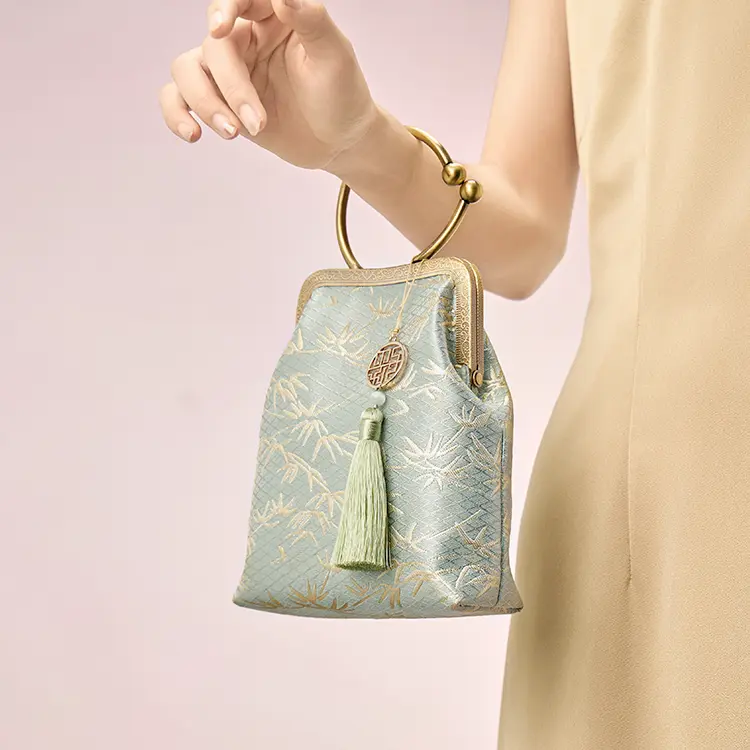 Green Jacquard Ring Handle Bag - Item TX-10 view 3
