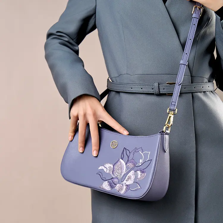 Lavender Embroidered Shoulder Bag - Item TX-11 view 2
