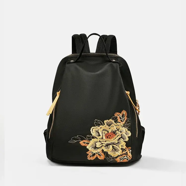 Black Embroidered Convertible Backpack - Item TX-4