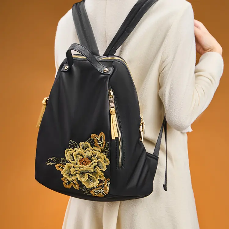 Black Embroidered Convertible Backpack - Item TX-4 view 4