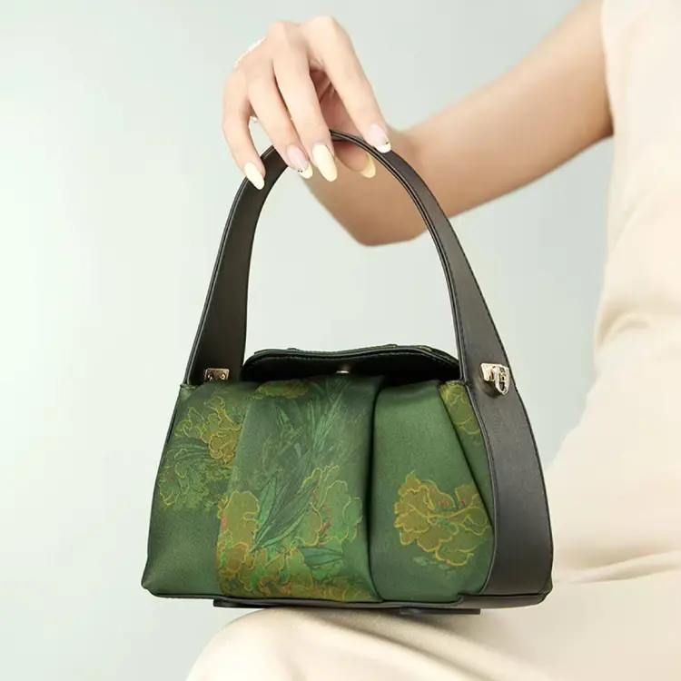Green Silk Structured Shoulder Bag - Item TX-9 view 2