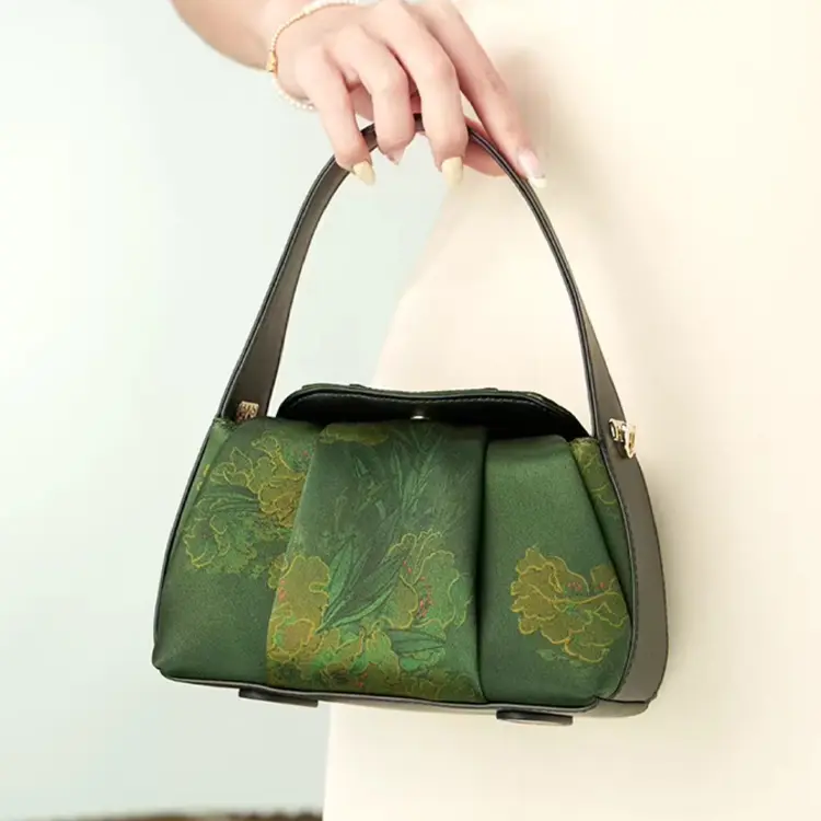 Green Silk Structured Shoulder Bag - Item TX-9 view 4