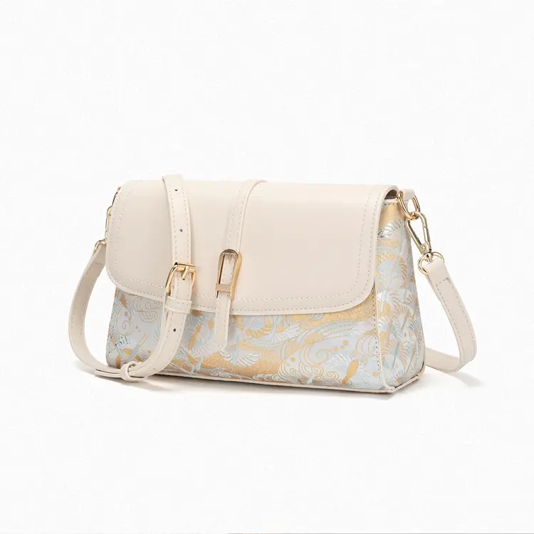 Ivory Brocade Crossbody Satchel - Item WNA-1