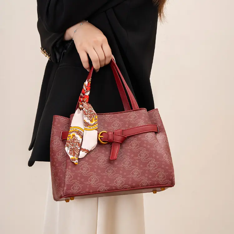 Burgundy Embossed Tote Bag - Item WNA-4 view 2